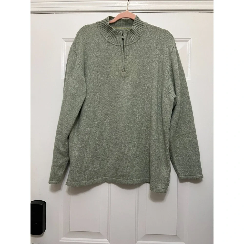 Robert Comstock Vertical Wool Blend Evergreen Knit Sweater Men's size Large Mock